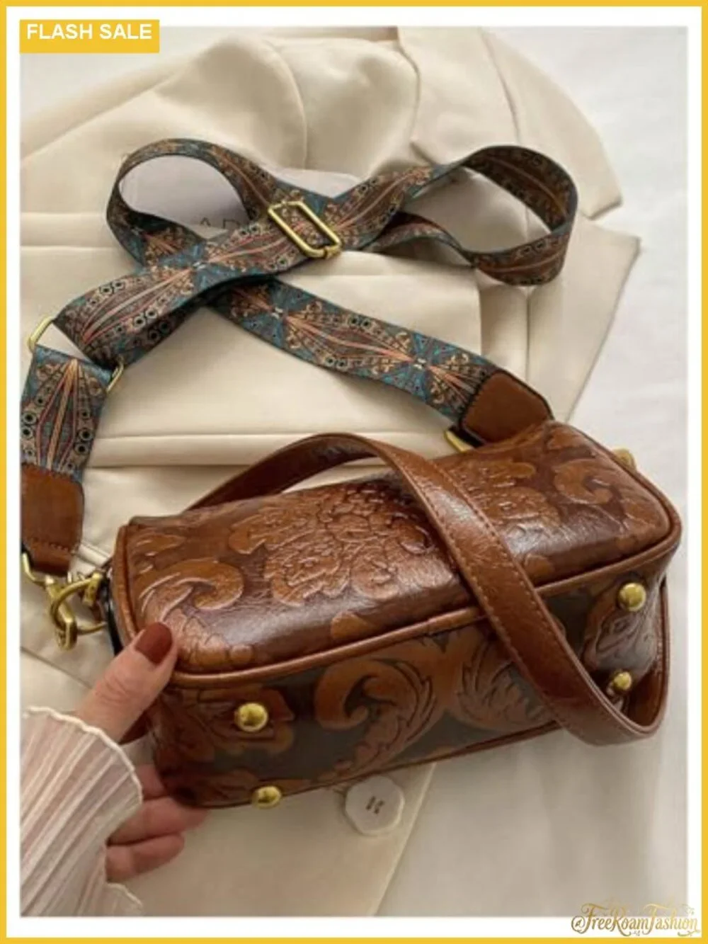 Women's PU Leather Floral Crossbody Hobo Bag Zipper Closure Square Shoulder